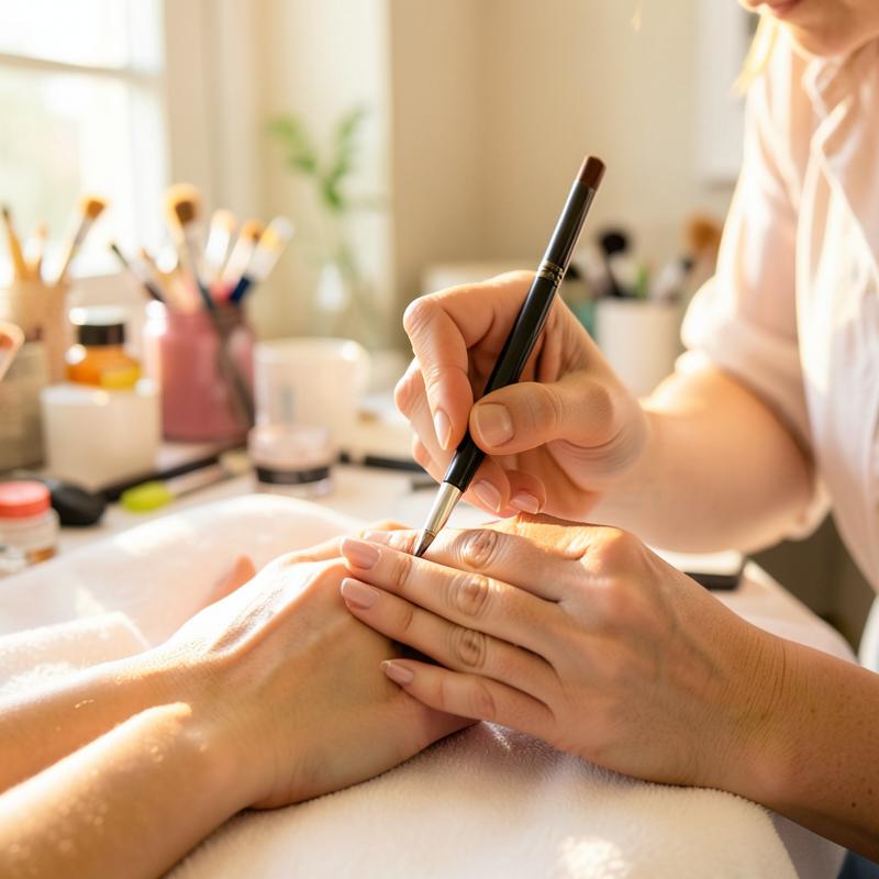 Nail designer cuidando das unhas de uma cliente